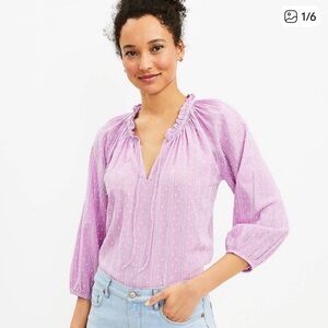 Loft Orchid Embroidered Striped Peasant Blouse